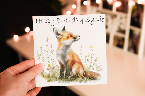 Fox cub watercolour birthday card